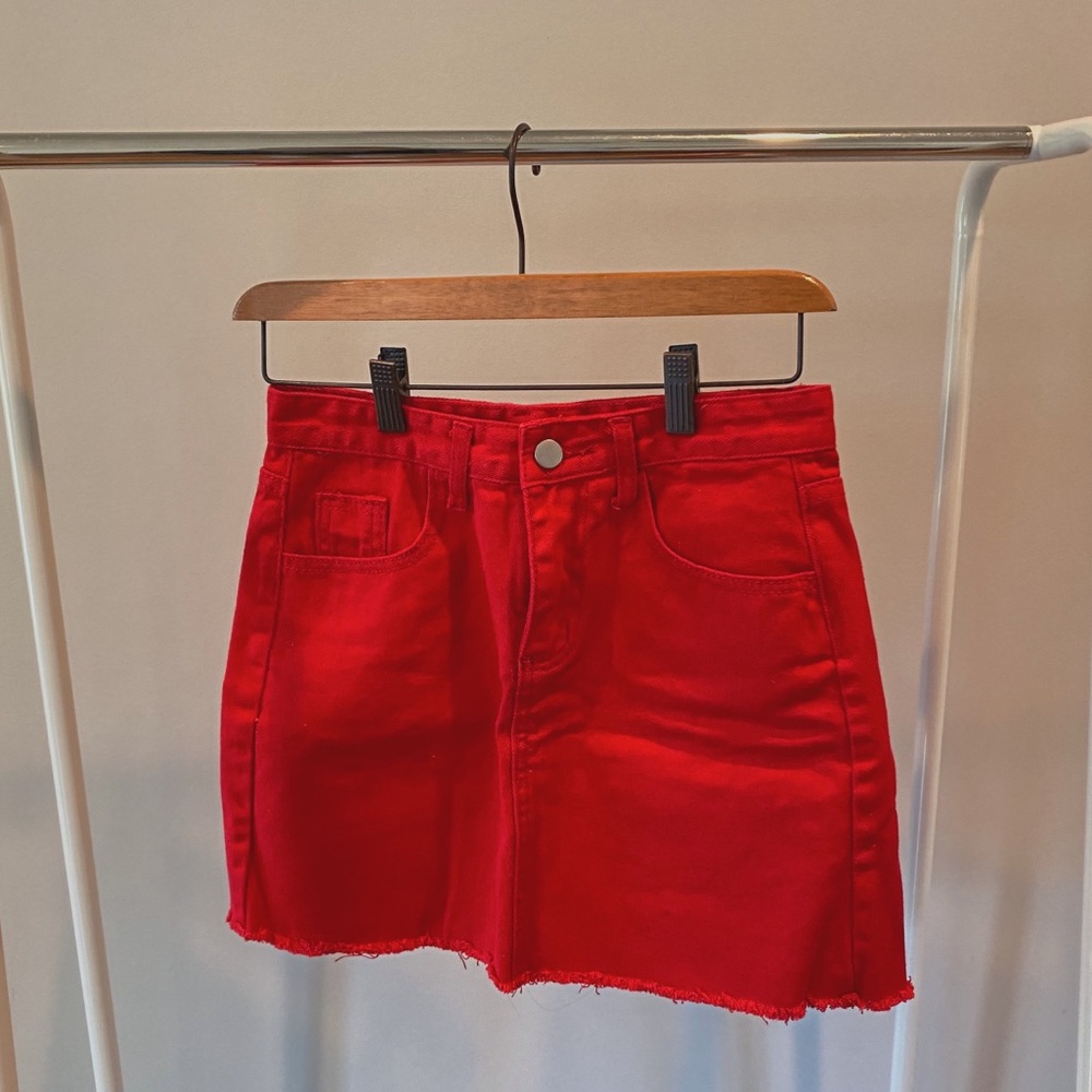 red denim mini skirt!